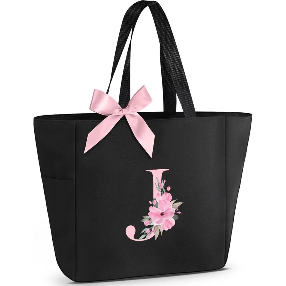 Monogram Tote Bag Waterproof Oxford Girls Women Bridesmaid Gift Black Pink